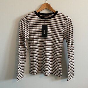 NWT ZARA Striped Long Sleeve Knit T-shirt Stretch Classic Closet Staple